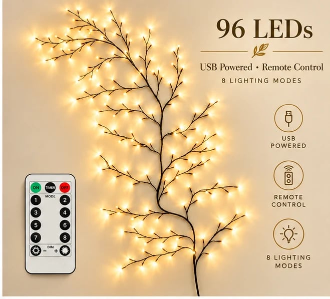 ✨ Flexible LED Branch Lights | Remote-Controlled Holiday Wall Decor🎁