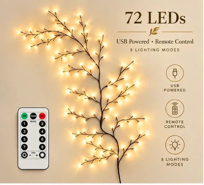 ✨ Flexible LED Branch Lights | Remote-Controlled Holiday Wall Decor🎁