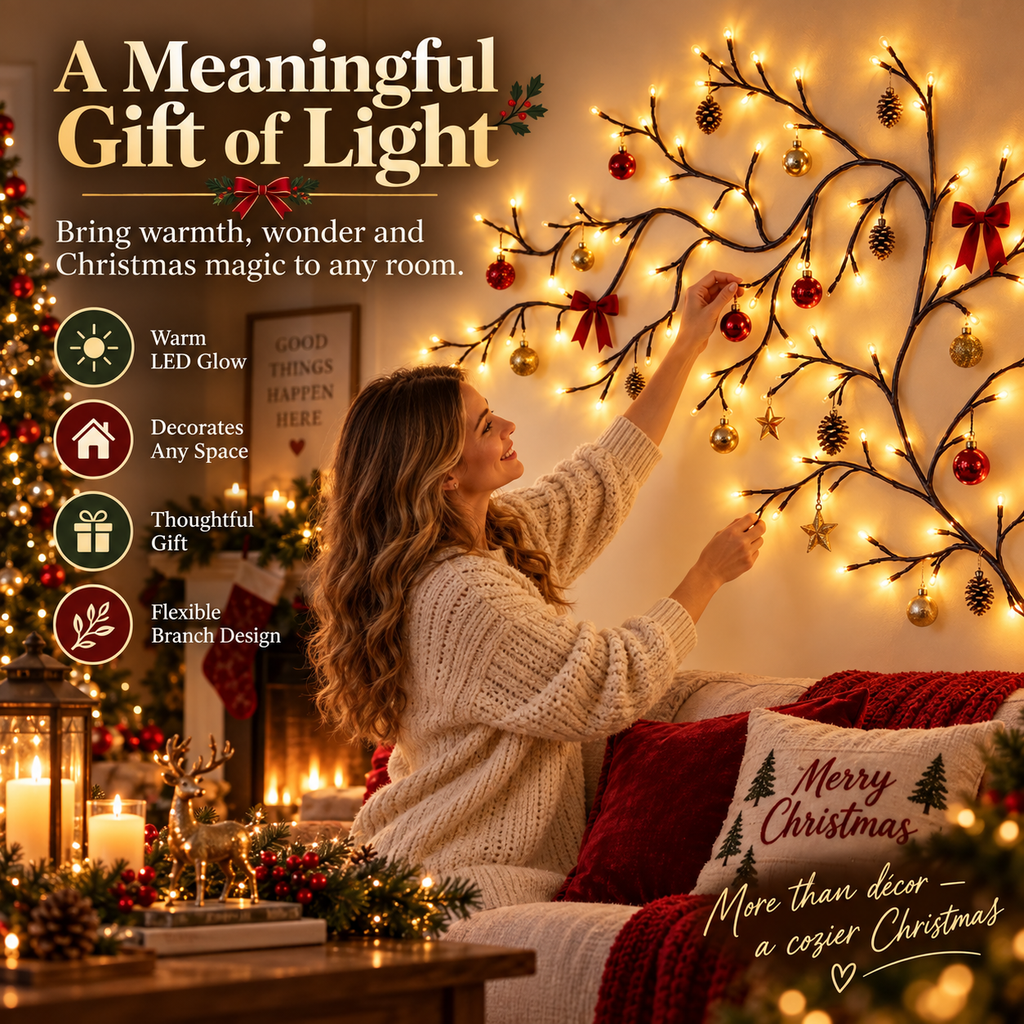 ✨ Flexible LED Branch Lights | Remote-Controlled Holiday Wall Decor🎁