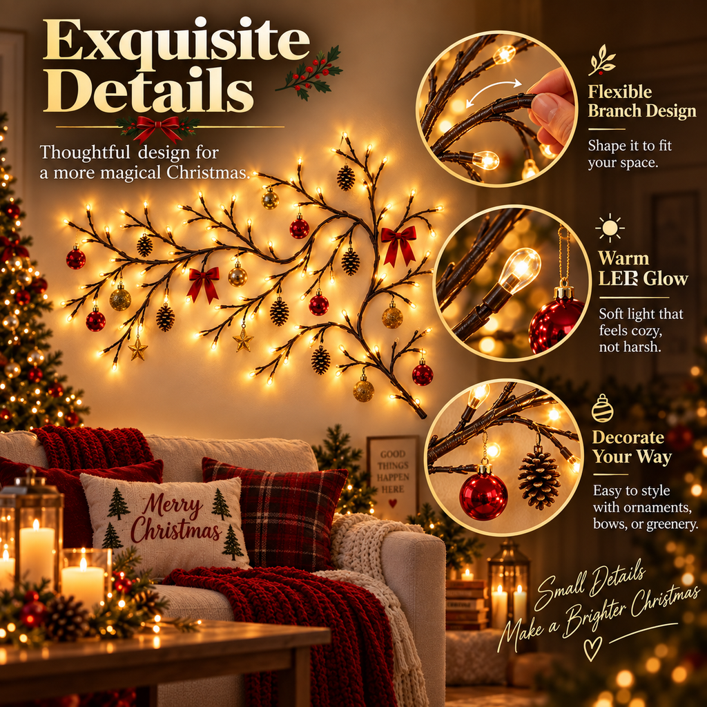 ✨ Flexible LED Branch Lights | Remote-Controlled Holiday Wall Decor🎁