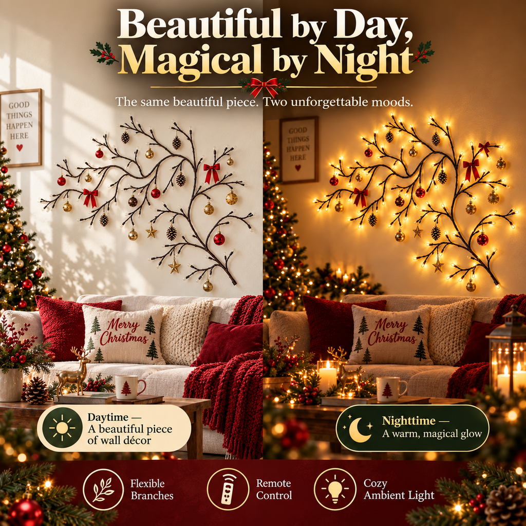 ✨ Flexible LED Branch Lights | Remote-Controlled Holiday Wall Decor🎁