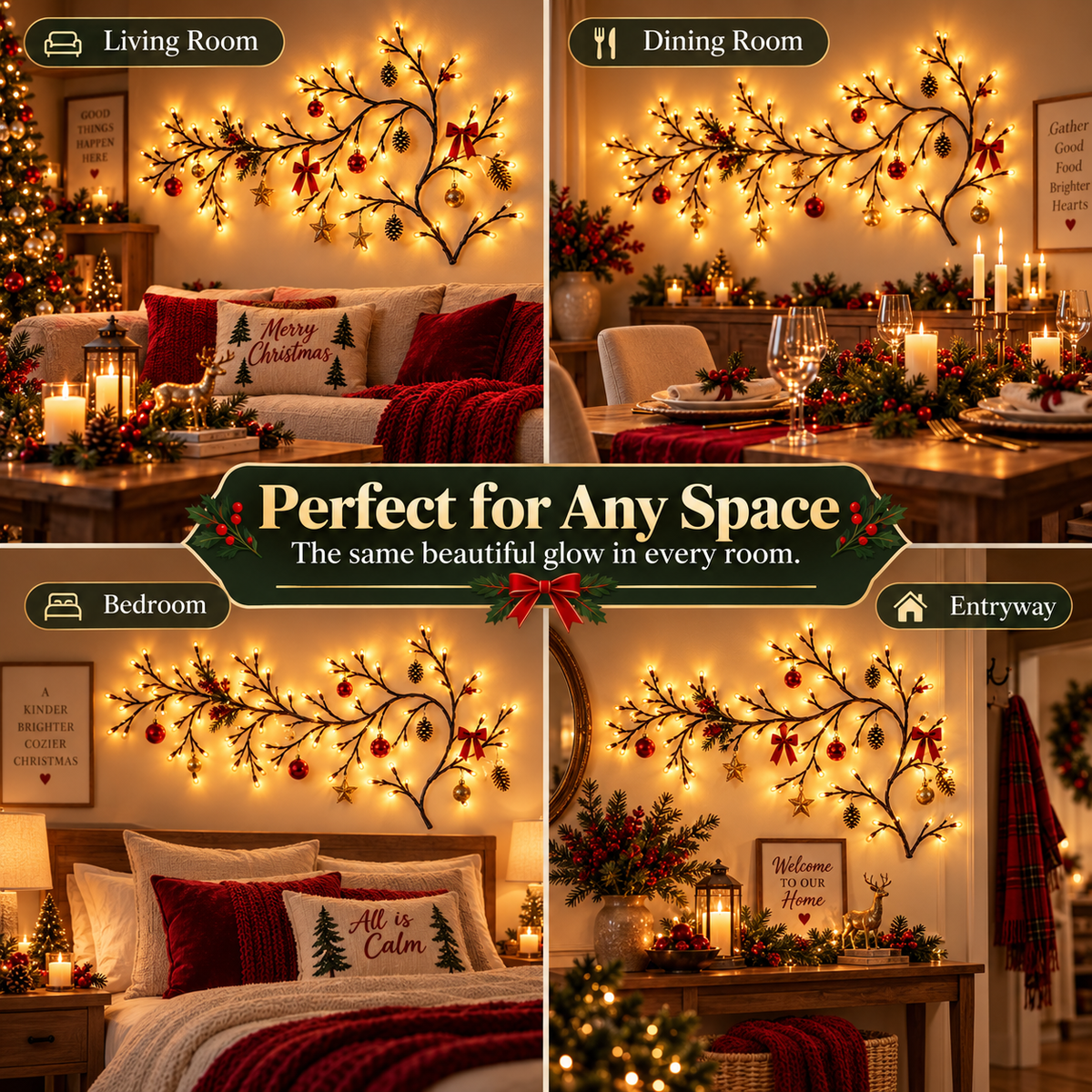 ✨ Flexible LED Branch Lights | Remote-Controlled Holiday Wall Decor🎁