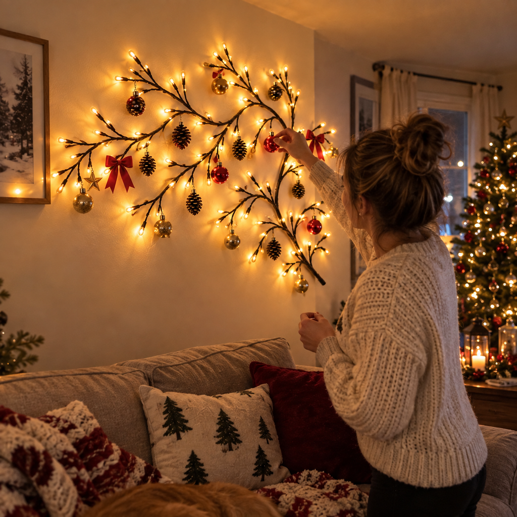 ✨ Flexible LED Branch Lights | Remote-Controlled Holiday Wall Decor🎁